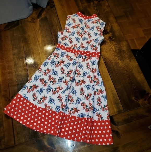 Red White & Blue Floral Print Sleeveless Sundress Lg - Picture 11 of 11